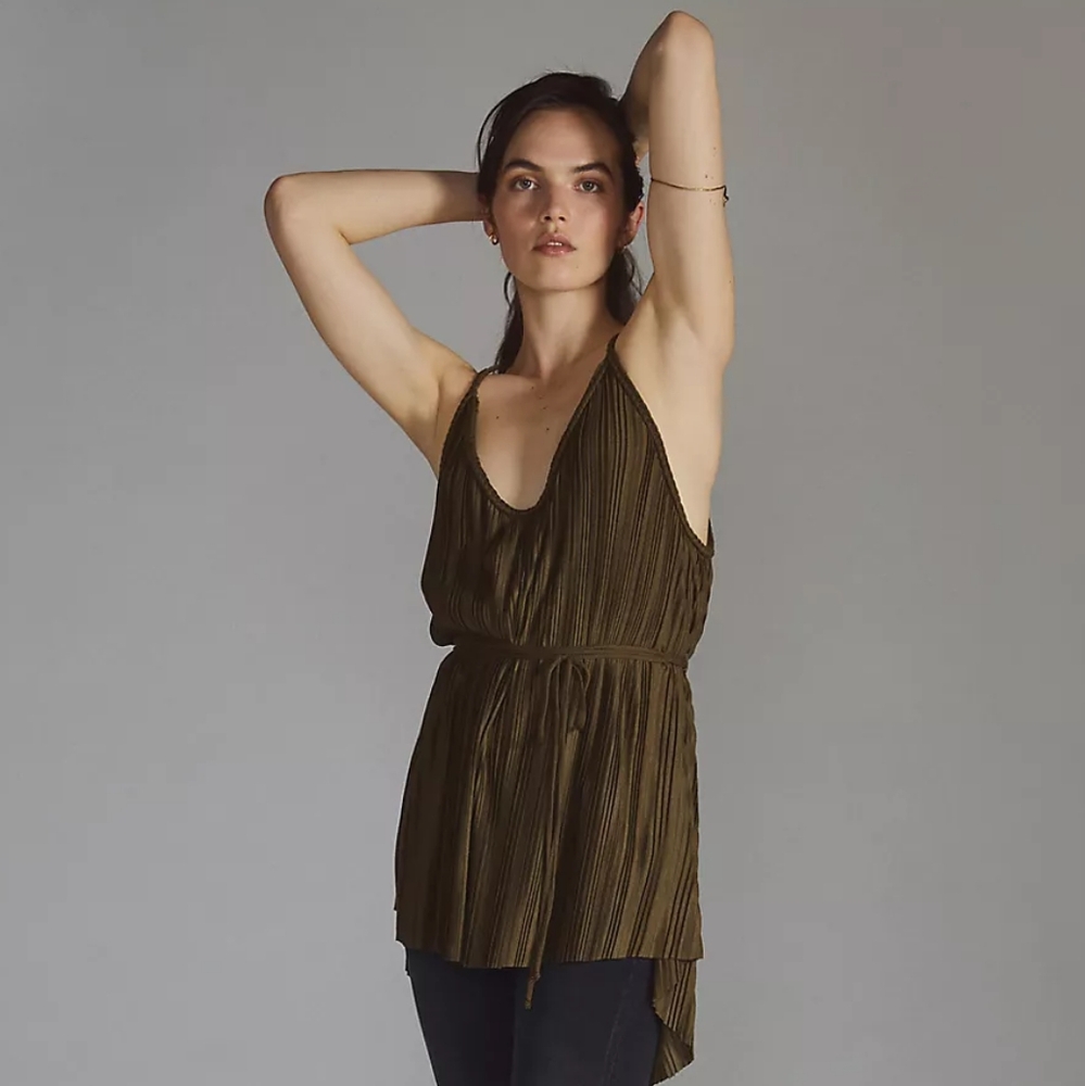 ANTHROPOLOGIE Braided Goddess Halter Top LARGE *NEVER WORN* OLIVE
